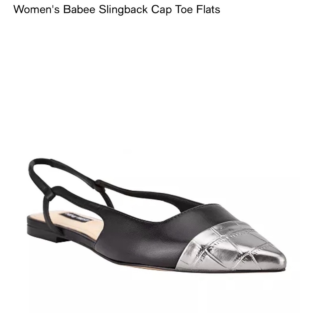 Nine West Babee Slingback Cap Toe Shoes - Women's, Black and Silver